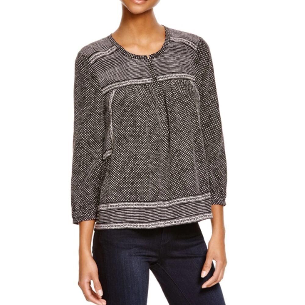 Rebecca Taylor Monochromatic Patchwork Print Silk Blouse Top‎ Black Size 4